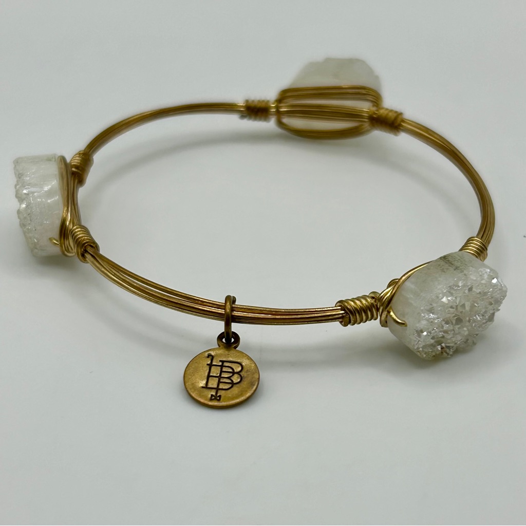 Rustic Bourbon Bowties Gold Tone White Druzy Stone 75 Bangle Bracelet 15$